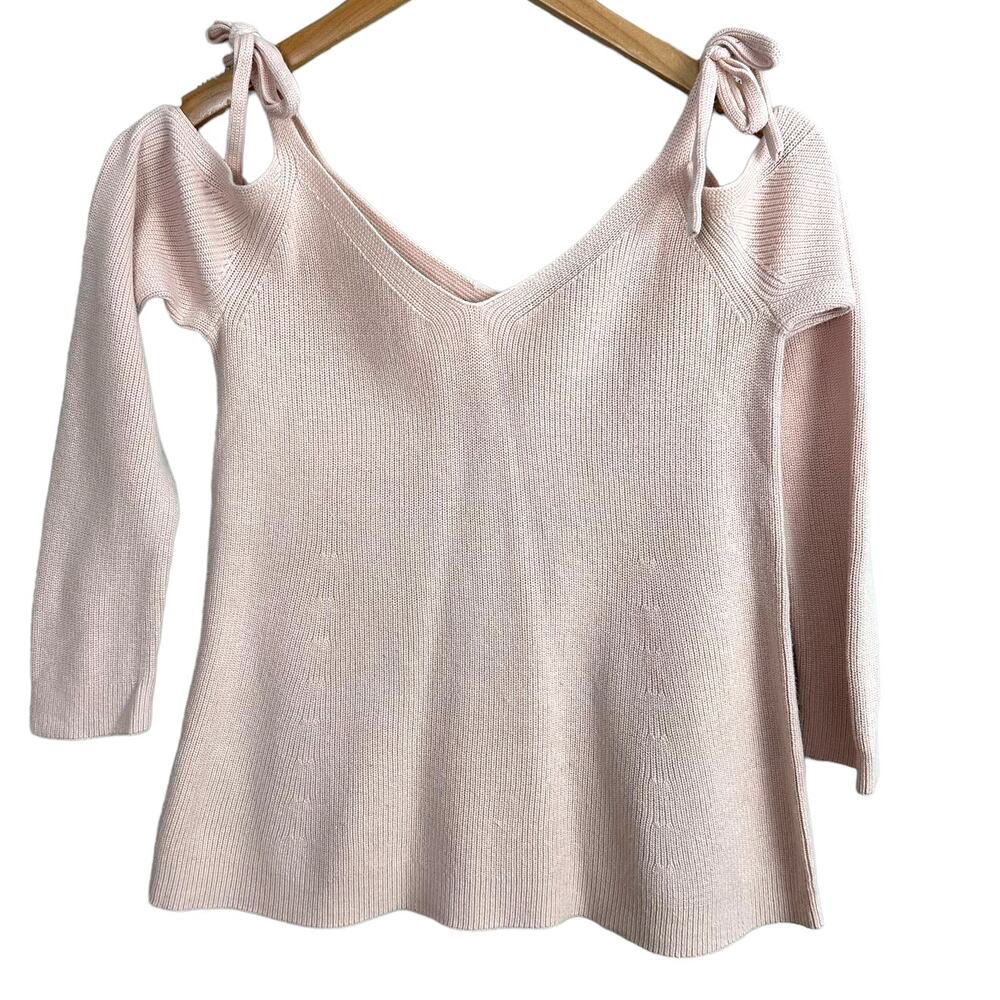 Loft Pink Cold Tie Shoulder Ribbed Sweater Top S Small Ann Taylor - Picture 2 of 10
